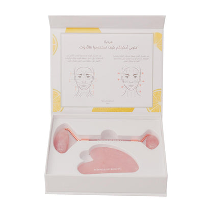 غواشا واسطوانة الوجه | Rose Quartz Gua Sha & Facial Roller