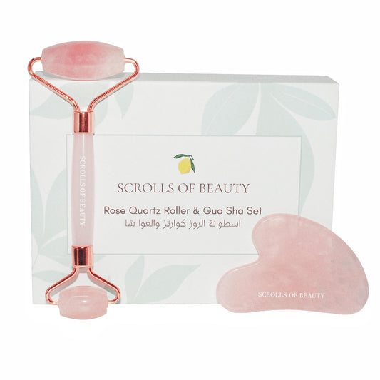غواشا واسطوانة الوجه | Rose Quartz Gua Sha & Facial Roller